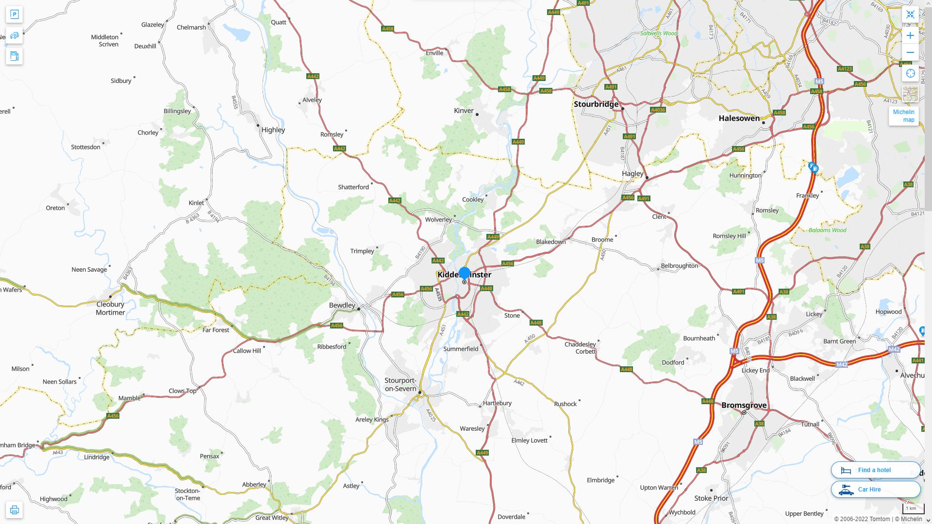 Kidderminster Royaume Uni Autoroute et carte routiere